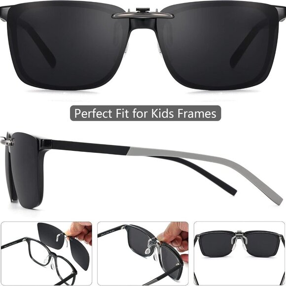 Kids Clip On Sunglasses for Boys and Girls Polarized Over Prescription Glasses - Picture 5 of 6